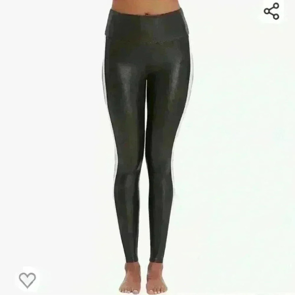 Women’s SPANX faux leather black / white stripe leggings- Size Medium - Picture 4 of 13